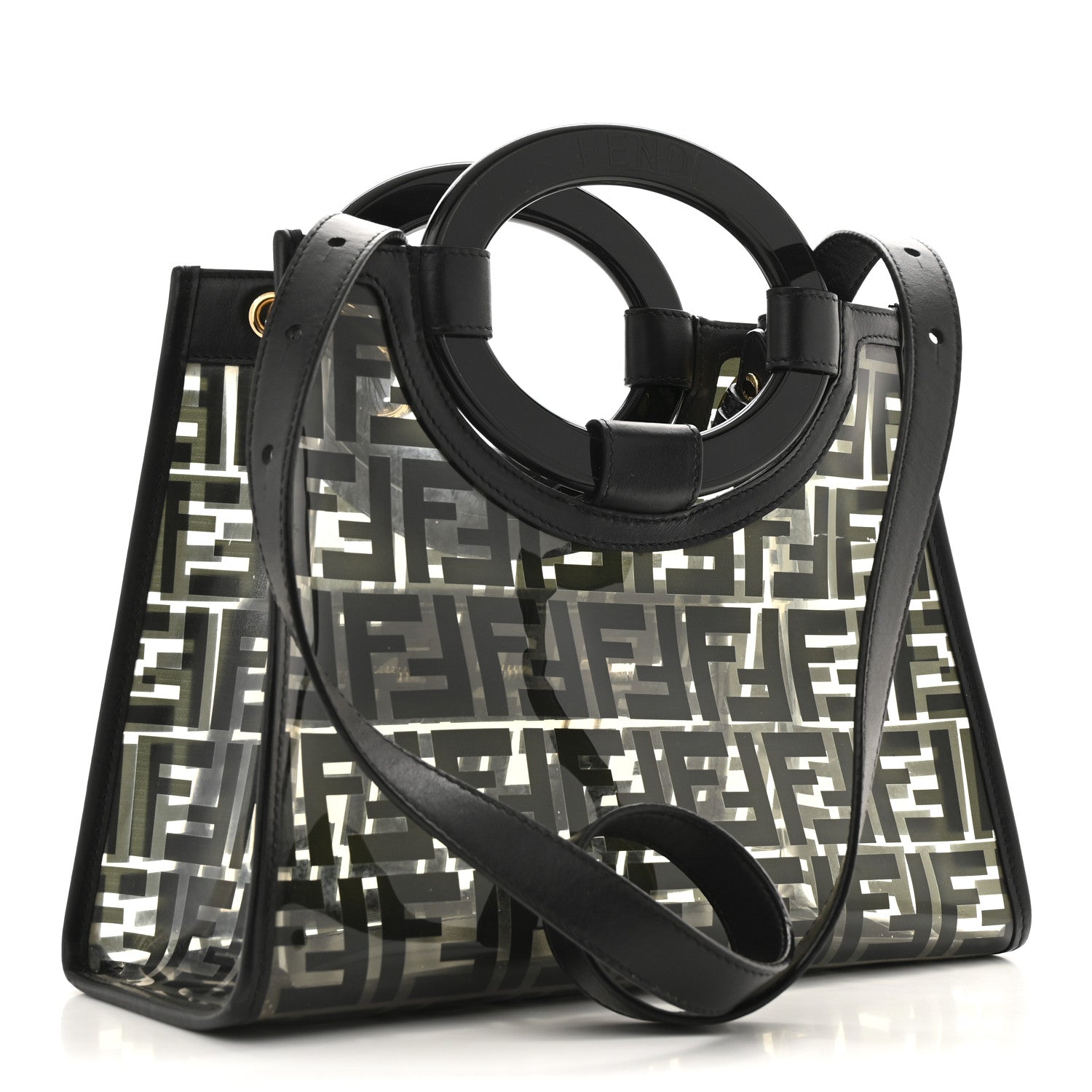 Fendi TPU FF Vitello Century Plexiglass Small Runaway Shopper Tote Black 3 of 11