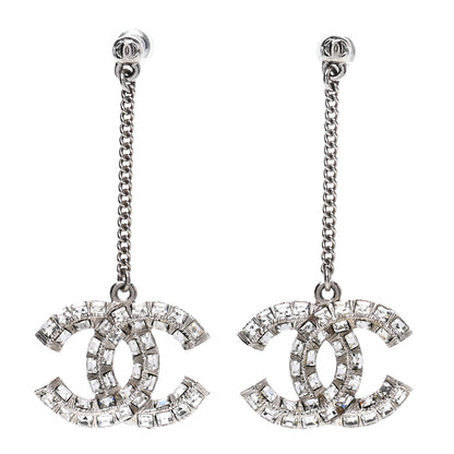 Chanel Baguette Crystal CC Drop Earrings Silver 1 of 5