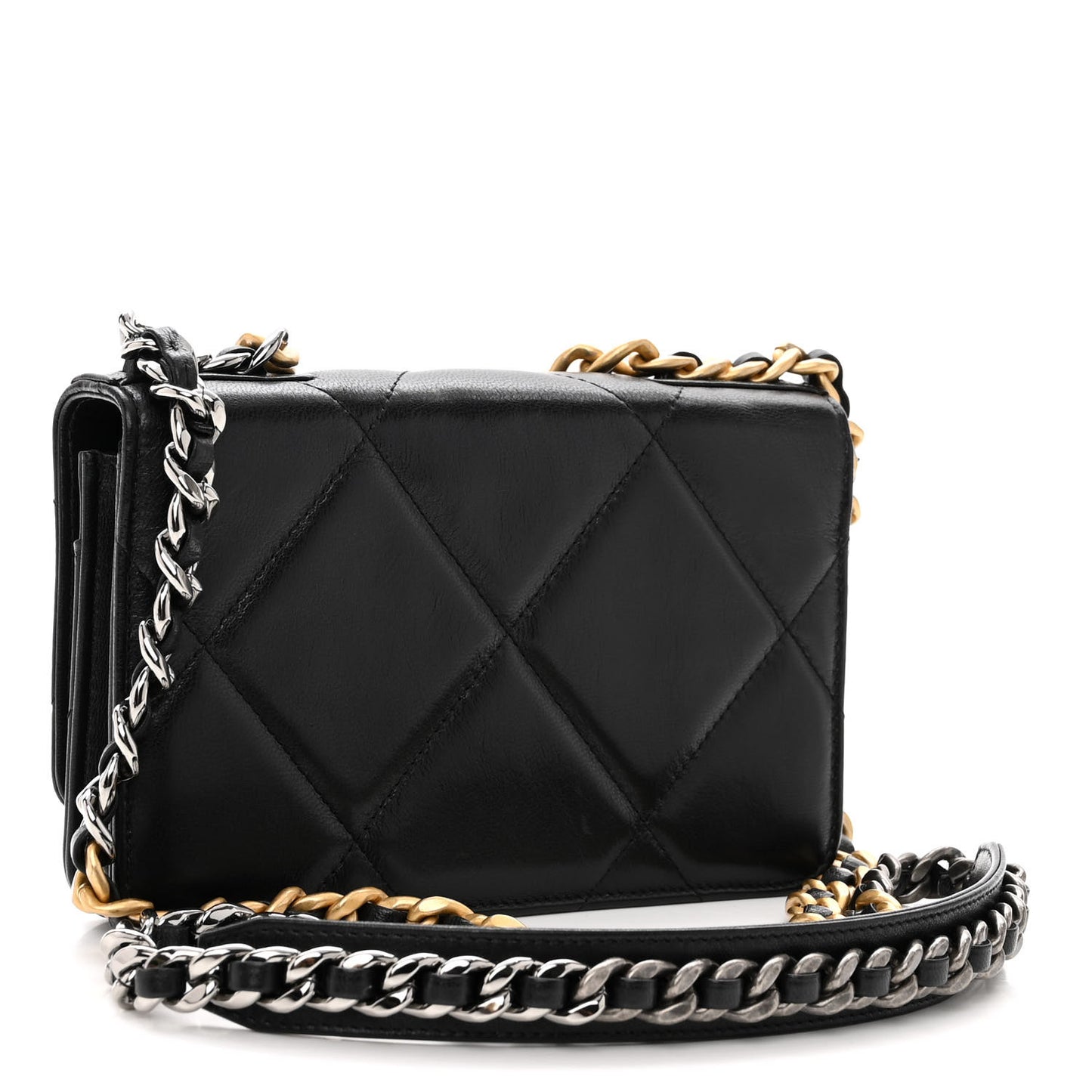 Lambskin Quilted Chanel 19 Wallet On Chain WOC Black