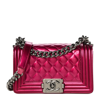 Chanel Metallic Patent Calfskin Quilted Small Boy Flap Pink 1 of 9