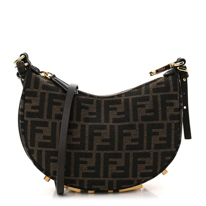 Fendi Fabric Jacquard Vitello Grace FF 1974 Mini Fendigraphy Hobo Bag Tobacco Moro Ebano 1 of 11