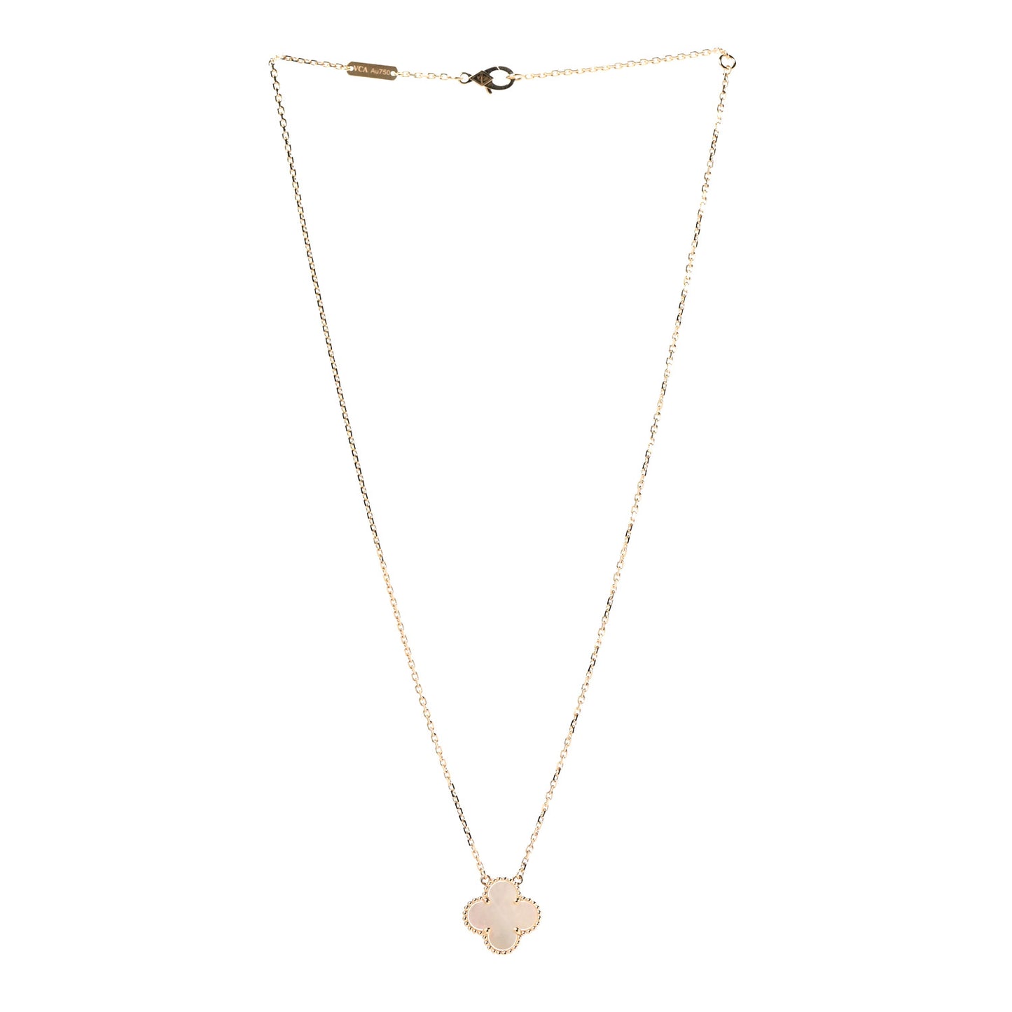 18K Yellow Gold Mother of Pearl Vintage Alhambra Pendant Necklace
