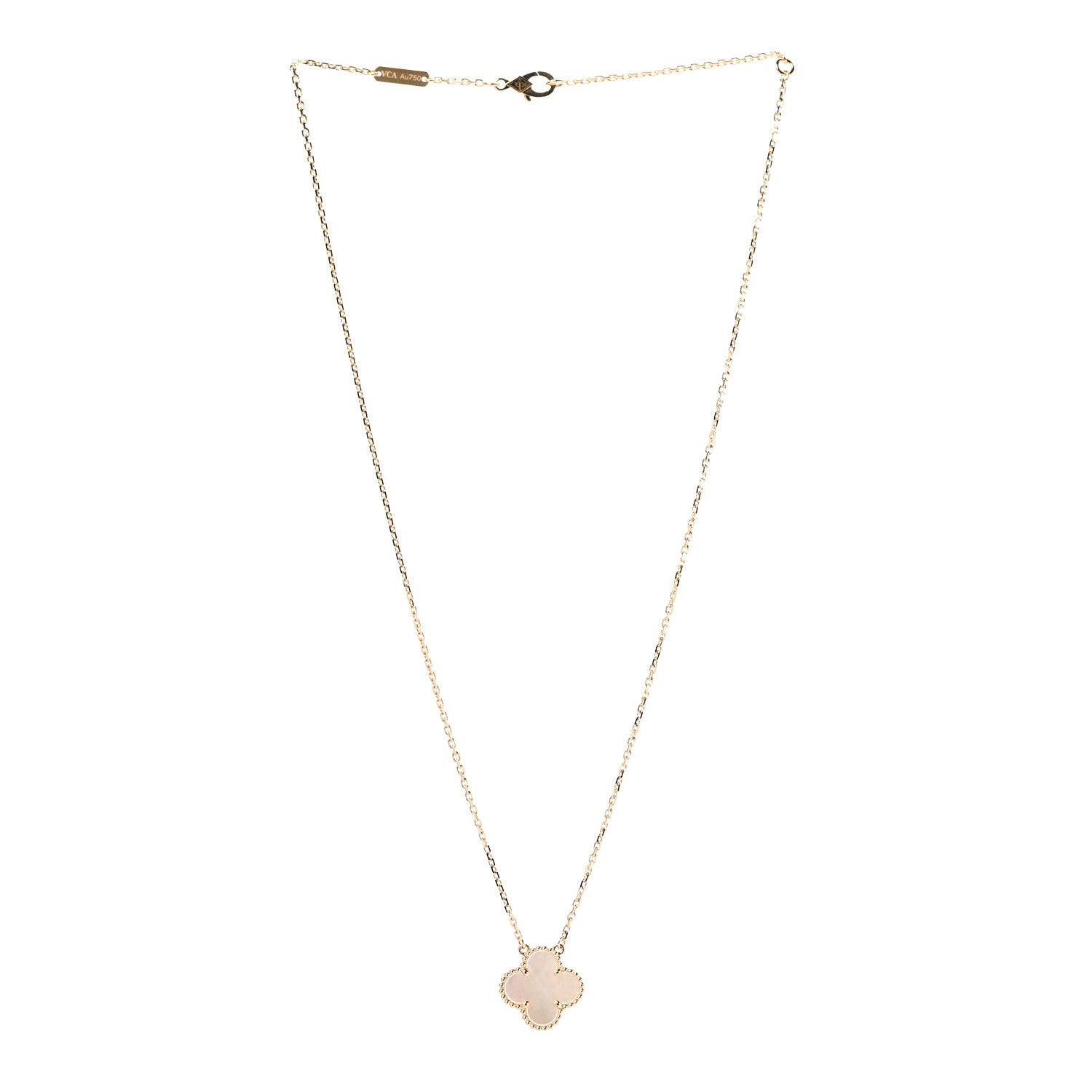 Van Cleef & Arpels 18K Yellow Gold Mother of Pearl Vintage Alhambra Pendant Necklace 3 of 7