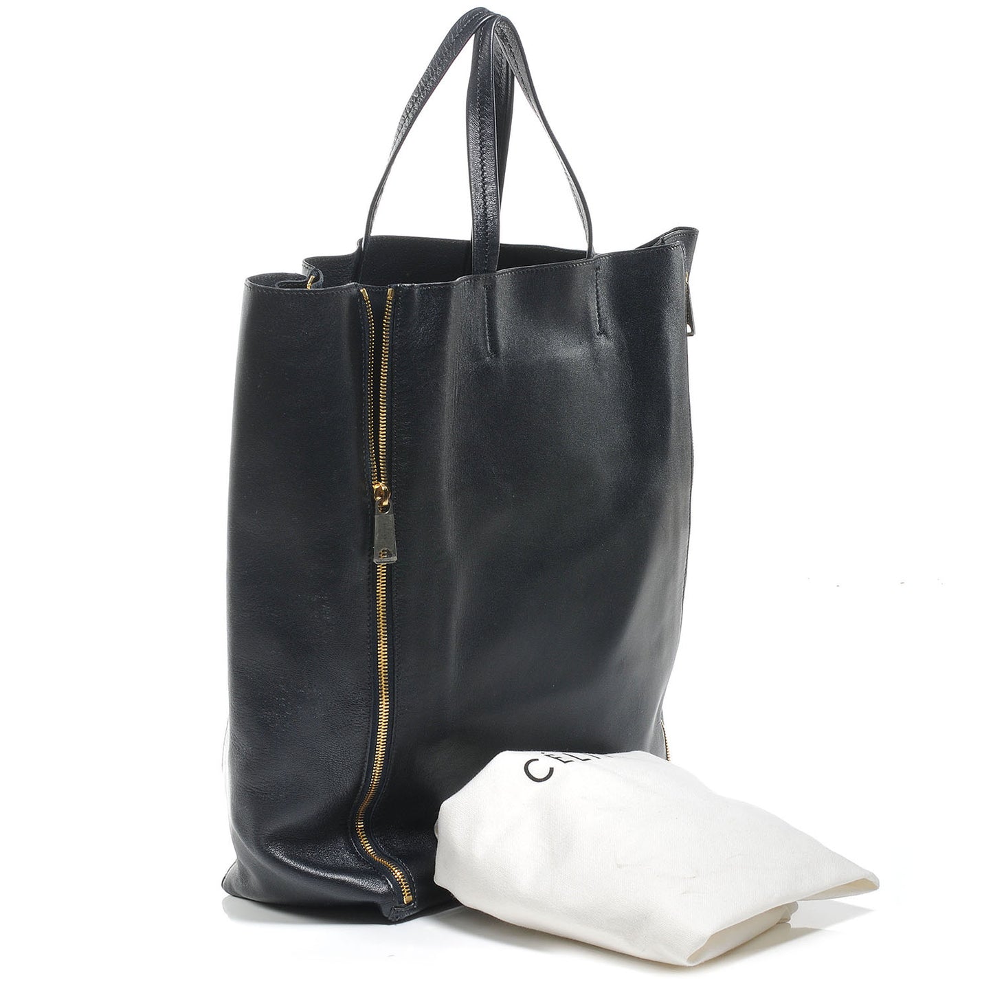 Lambskin Vertical Zip Gusset Cabas Black