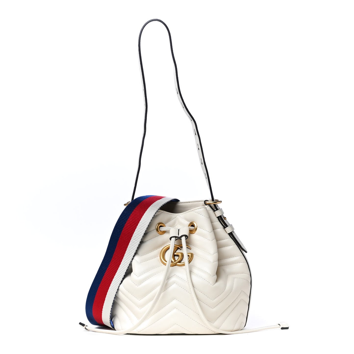 Calfskin Matelasse Sylvie Web GG Marmont Bucket Bag White