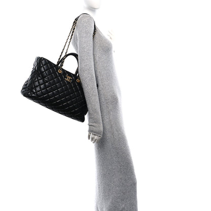 Chanel Aged Calfskin Quilted Large Coco Handle Shopping Tote Black 3 of 12