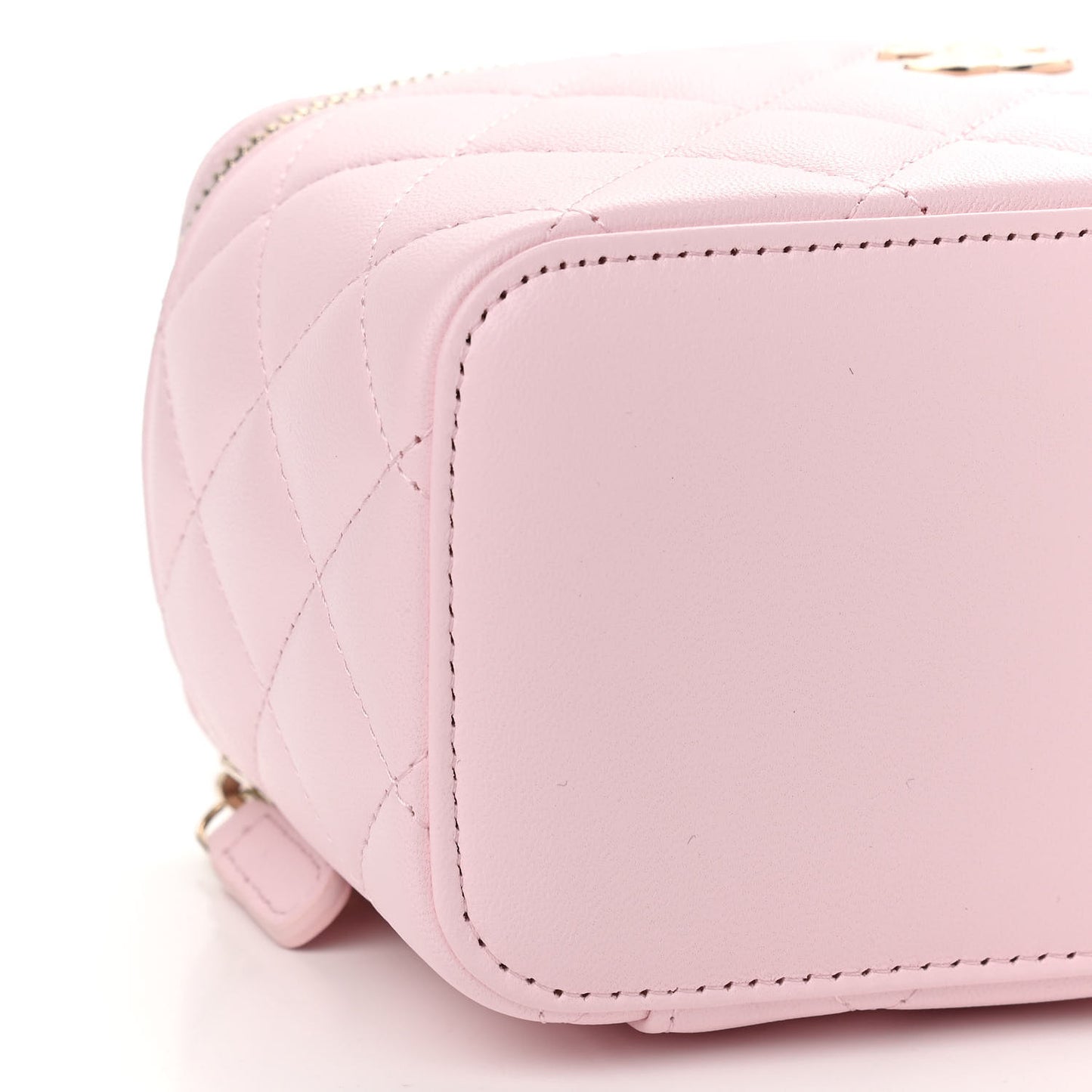 Lambskin Quilted Small Top Handle Vanity Case With Chain Light Pink