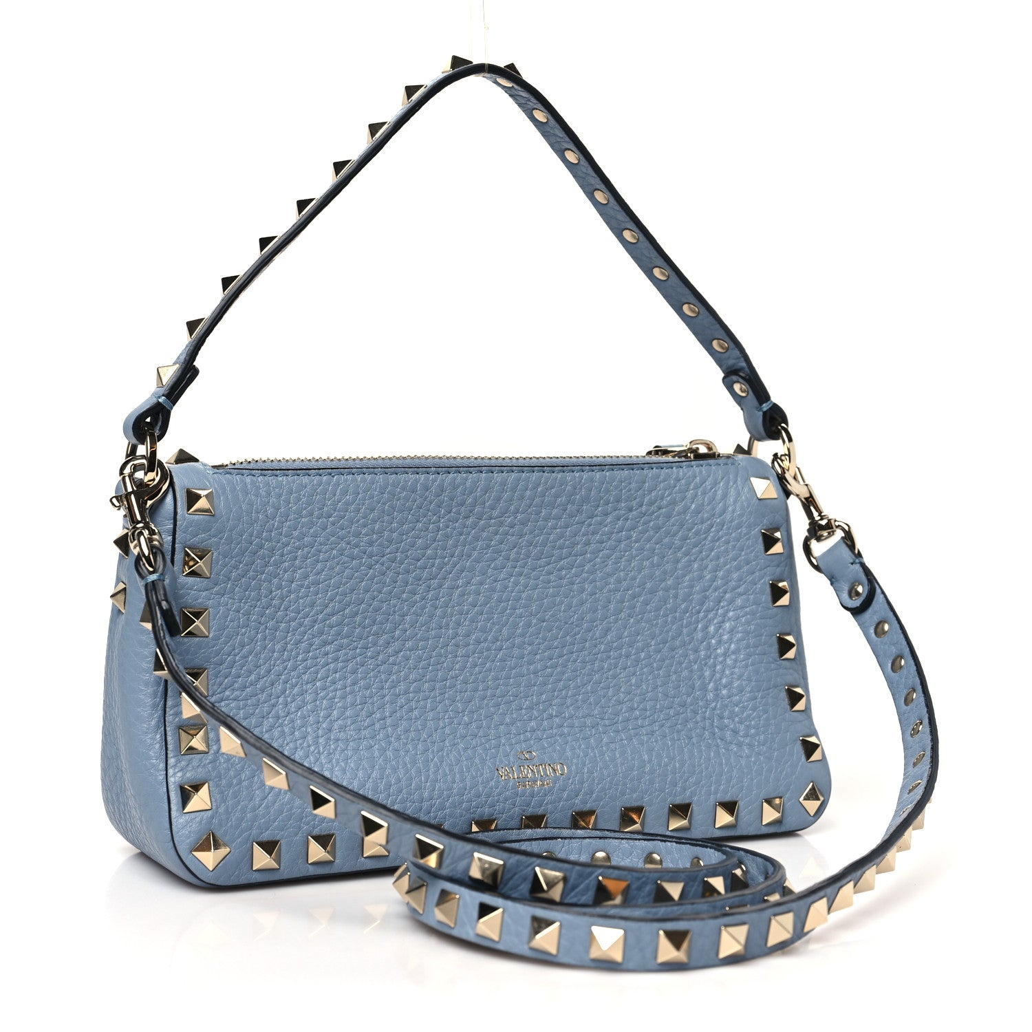Valentino Garavani Pebbled Calfskin Small Rockstud Flip Lock Shoulder Bag Niagara 3 of 9