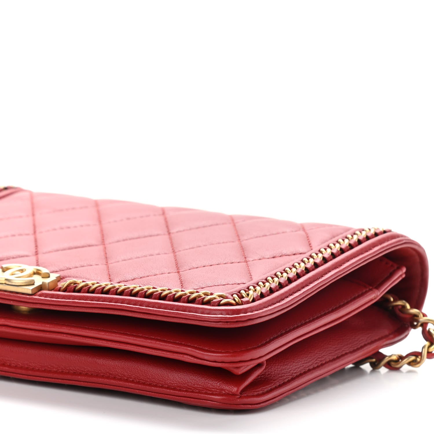 Chanel Calfskin Quilted Chain Around Boy Wallet On Chain WOC Red 8 of 9