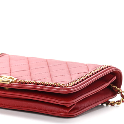 Chanel Calfskin Quilted Chain Around Boy Wallet On Chain WOC Red 8 of 9