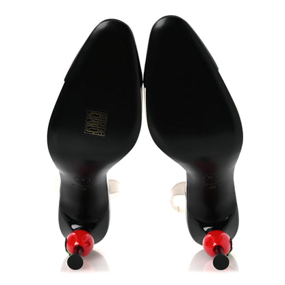 Chanel Lambskin Patent Calfskin Cap Toe CC Apple Slingback Pumps 40 White Black 7 of 11