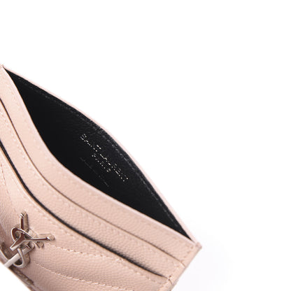 Saint Laurent Grain De Poudre Matelasse Chevron Monogram Credit Card Case Pale Blush 8 of 10
