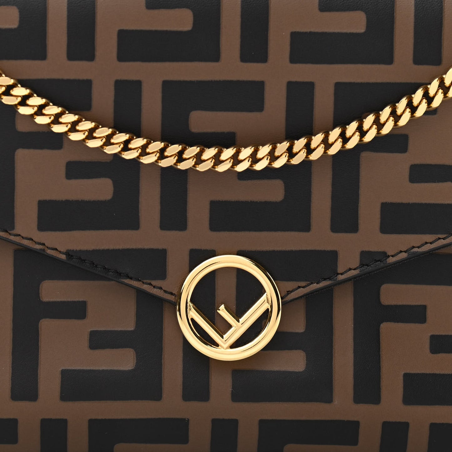 Vitello Soft F is Fendi Bi-Color FF 1974 Embossed Envelope Wallet On Chain with Pouches Maya Black