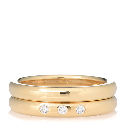 Tiffany 18K Yellow Gold Diamond Stacking Rings Set of Two 53 6.5 1 of 7