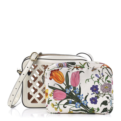 Gucci Canvas Calfskin Flora Infinity Cutout Shoulder Bag White Multicolor 11 of 12