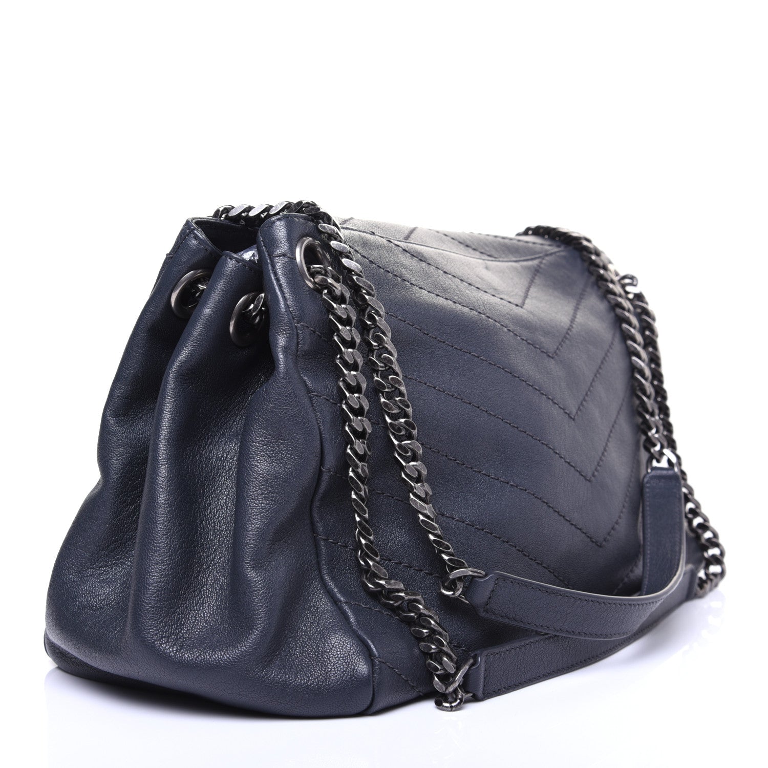 Saint Laurent Vintage Lambskin Chevron Monogram Medium Nolita Dark Smog 6 of 13