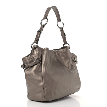 Prada Metallic Soft Calfskin Two Pocket Hobo Fumo Mordore 3 of 18