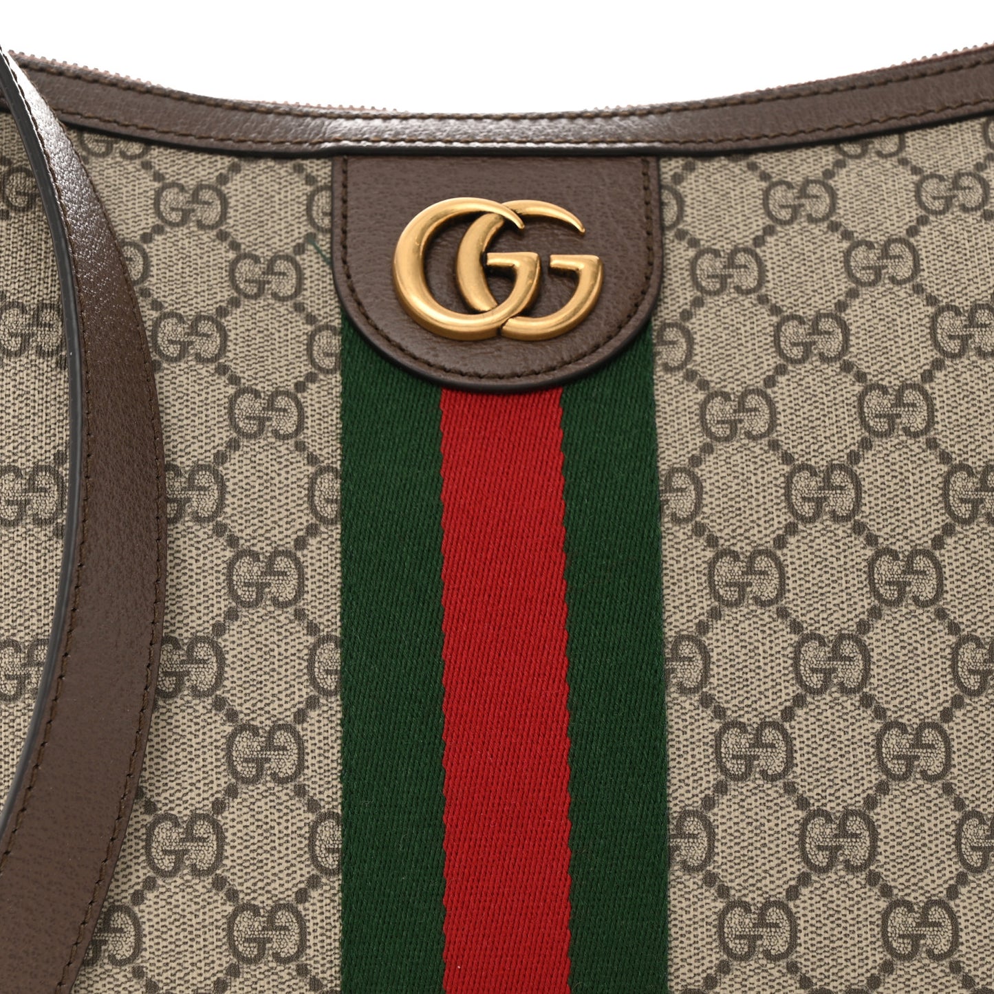 GG Supreme Monogram Textured Dollar Calfskin Web Small Ophidia Half Moon Hobo Beige Ebony New Acero