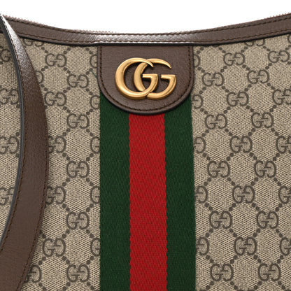 Gucci GG Supreme Monogram Textured Dollar Calfskin Web Small Ophidia Half Moon Hobo Beige Ebony New Acero 8 of 12
