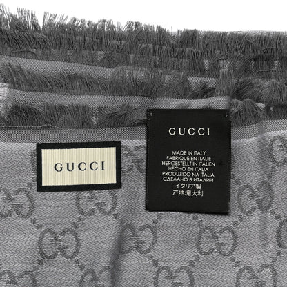 Gucci Wool Silk Monogram GGWeb Fringe Shawl Pearl Medium Grey 2 of 5