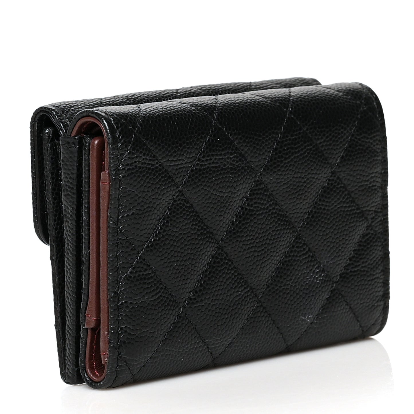 Caviar Quilted Compact Flap Wallet Black
