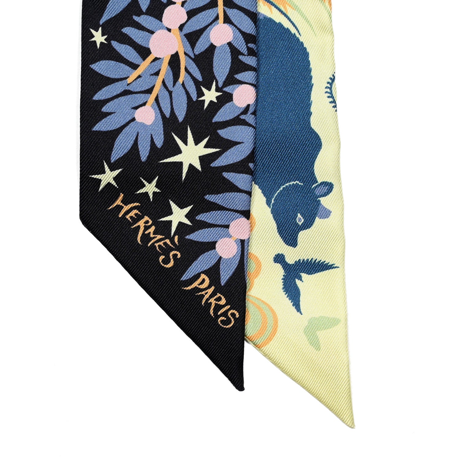 Hermes Silk Sous Le Charme D Orphee Twilly Bleu Black Jaune Soufre 6 of 7