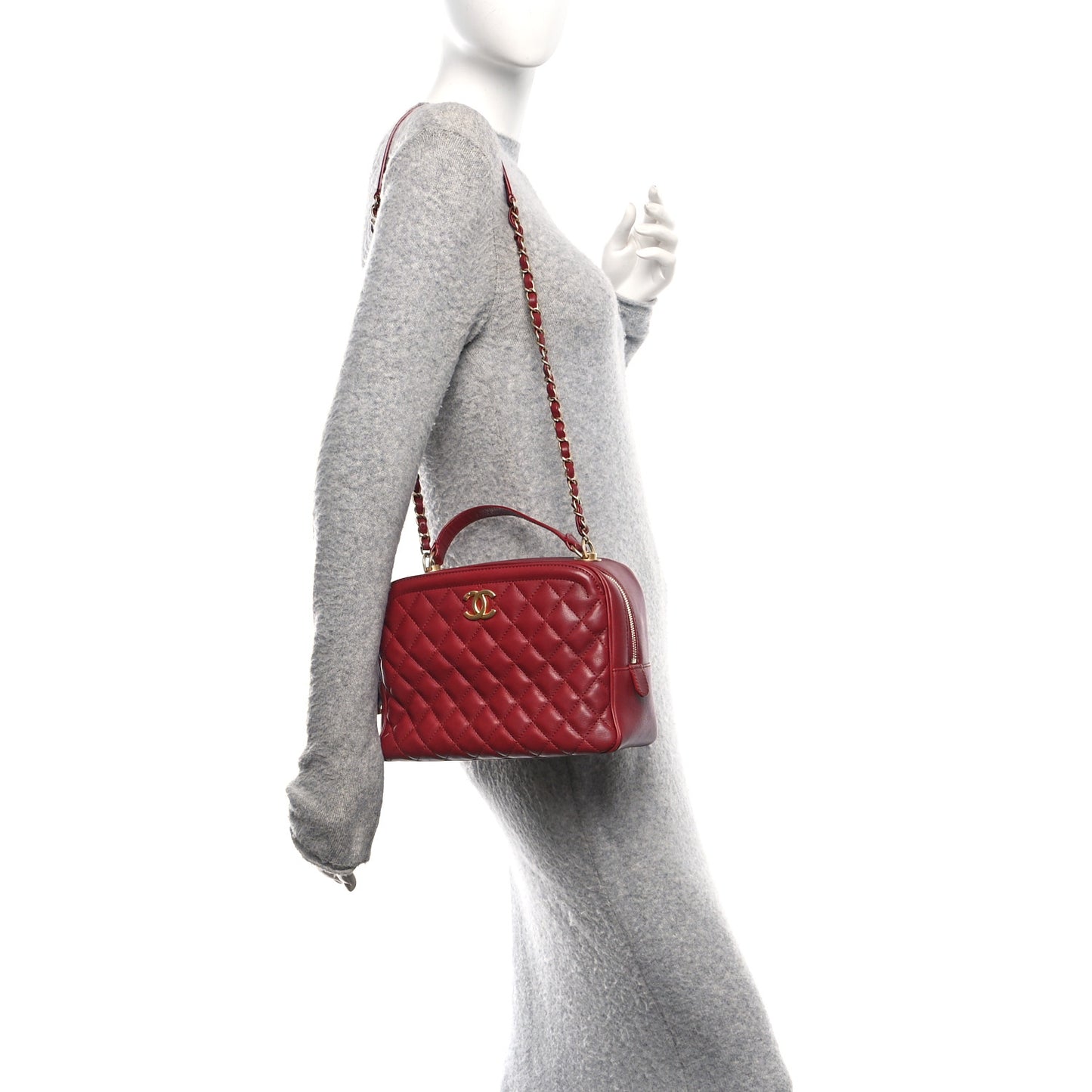 Calfskin Quilted CC Medium Vanity Case Dark Red