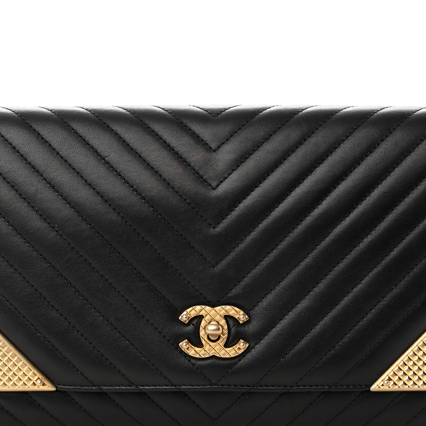 Calfskin Chevron Quilted Rock The Corner Clutch With Chain Black