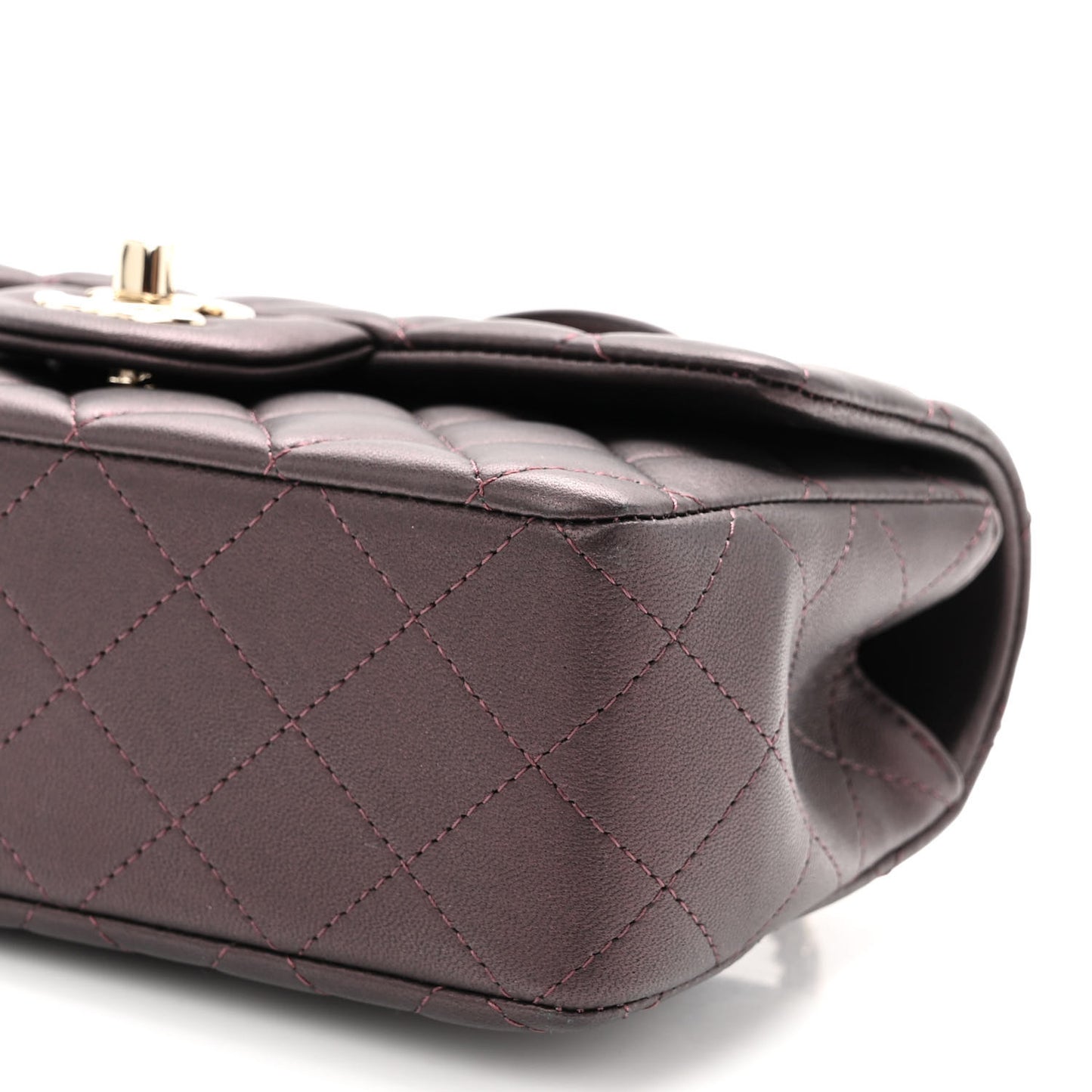 Iridescent Lambskin Quilted Mini Top Handle Rectangular Flap Burgundy