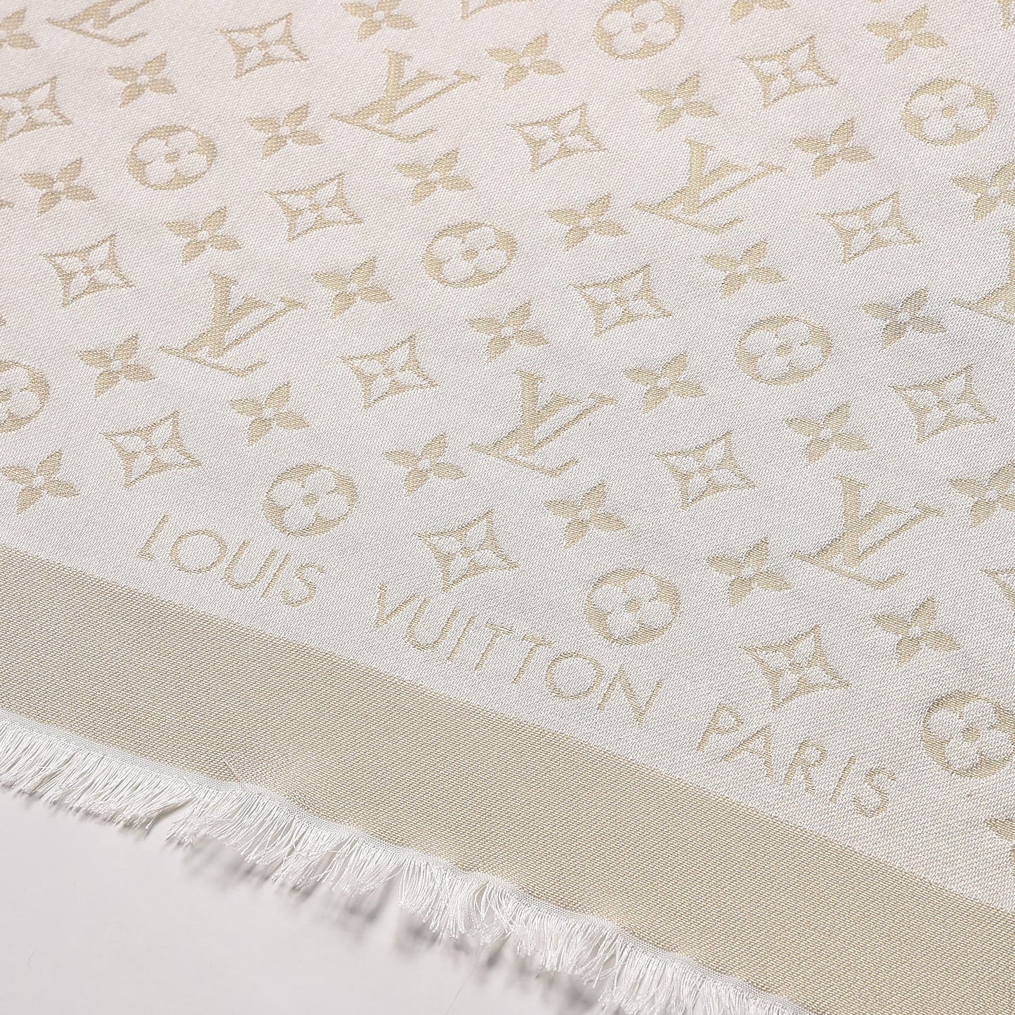 Wool Silk Lurex Monogram Shine Shawl White