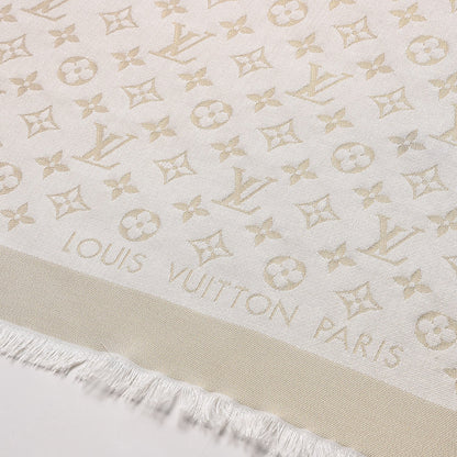 Louis Vuitton Wool Silk Lurex Monogram Shine Shawl White 4 of 6