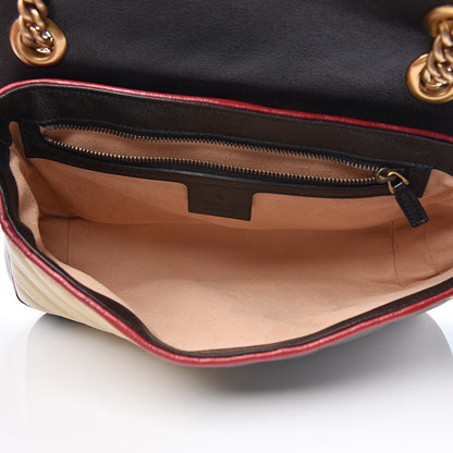 Gucci Vintage Effect Calfskin Matelasse Diagonal Striped Small Torchon GG Marmont Shoulder Bag Black Beige 4 of 9
