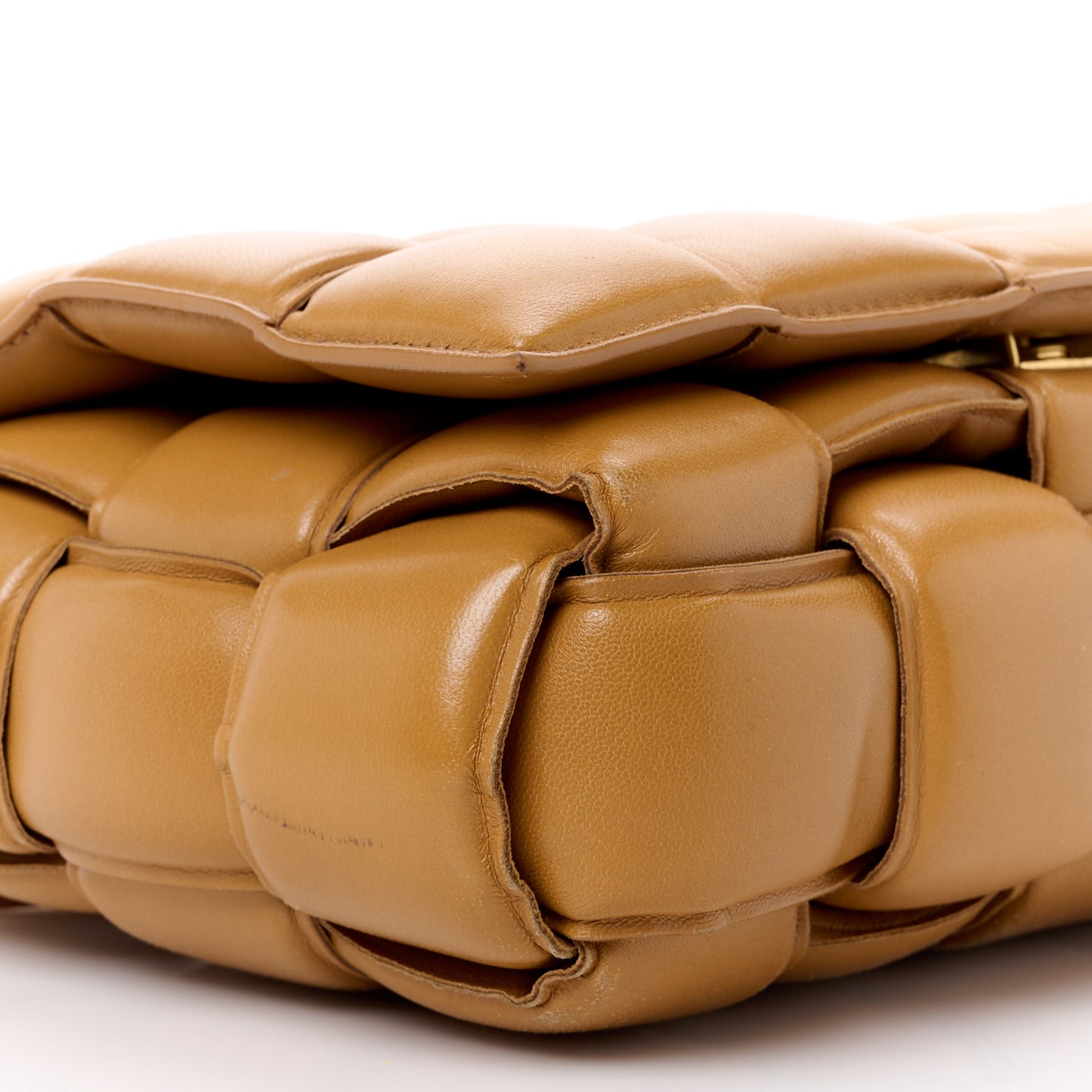 Nappa Maxi Intreccio Padded Cassette Crossbody Bag Caramel