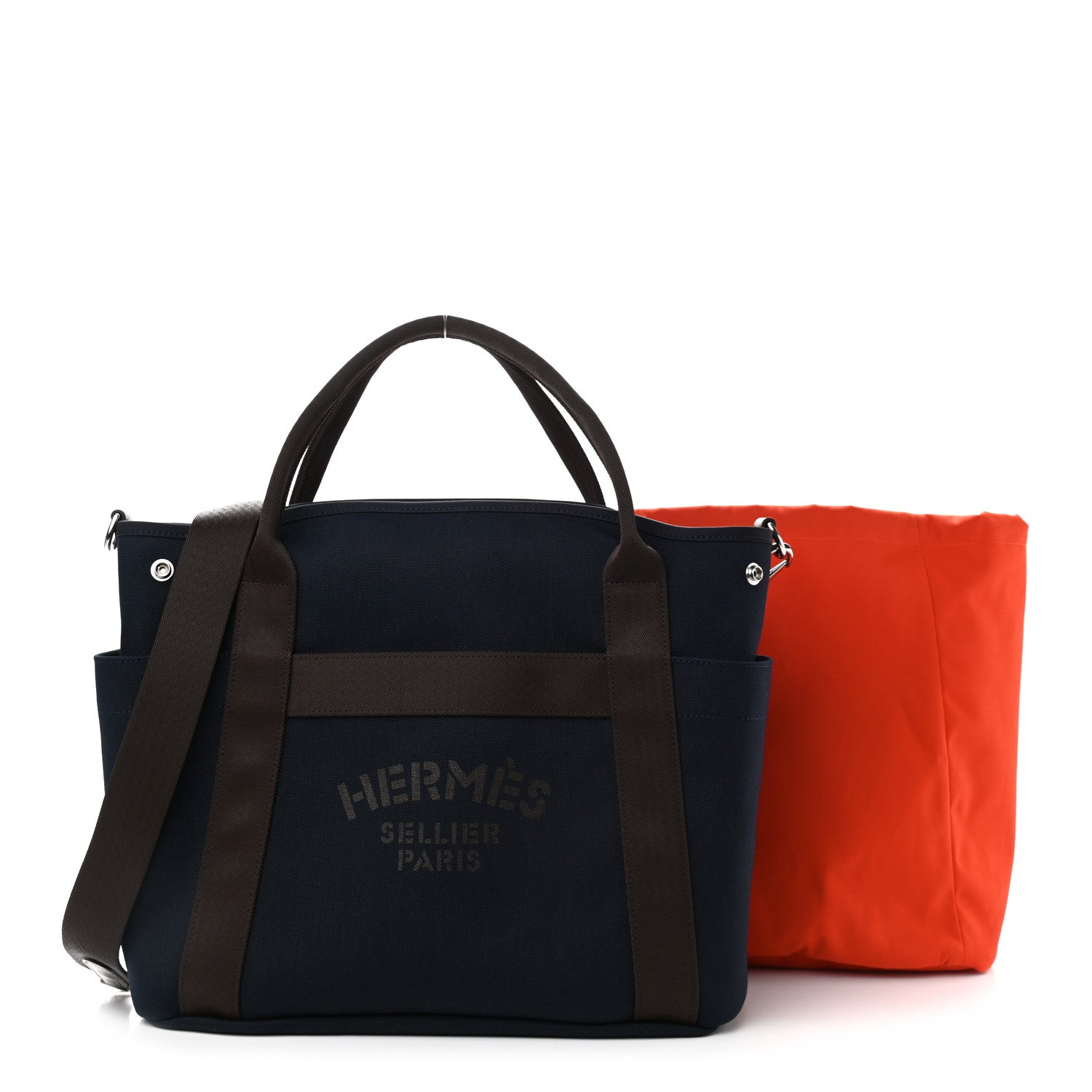 Hermes Toile Sac De Pansage Groom Bleu Navy Feu 3 of 14