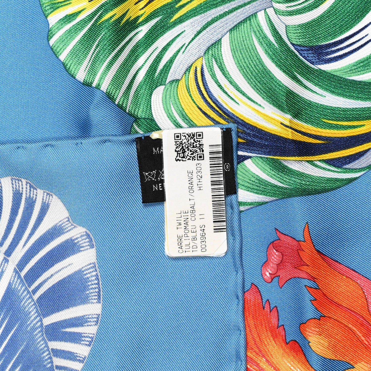 Hermes Silk Tulipomanie Scarf 90 Bleu Cobalt Orange 1279537