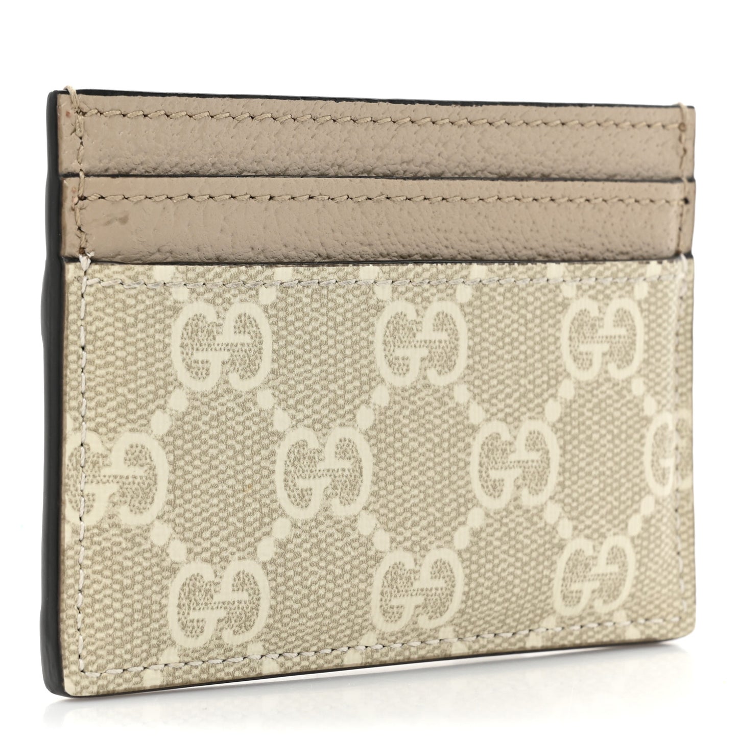 GG Supreme Monogram Textured Calfskin Web Ophidia Card Holder Beige Ebony Mystic White