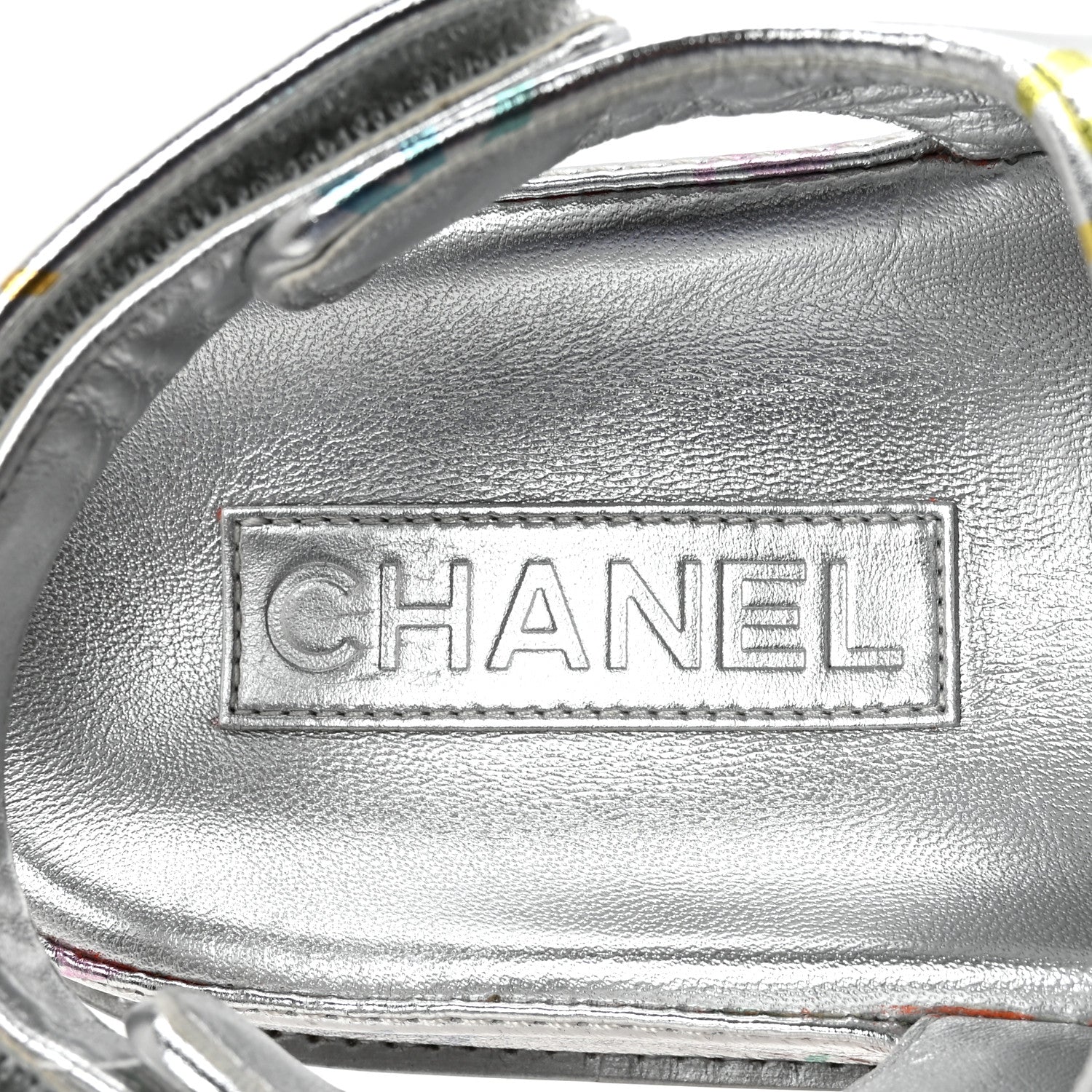 Chanel Laminated Lambskin Printed CC Dad Sandals 39 Silver Multicolor 8 of 9