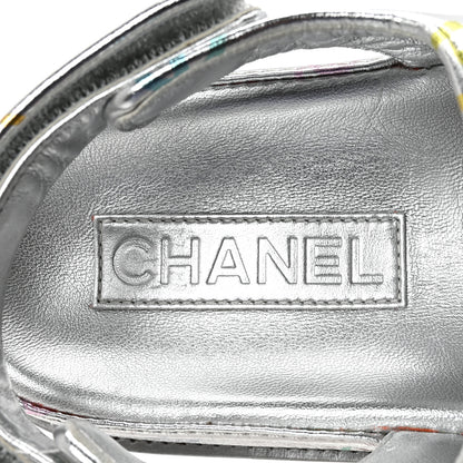 Chanel Laminated Lambskin Printed CC Dad Sandals 39 Silver Multicolor 8 of 9