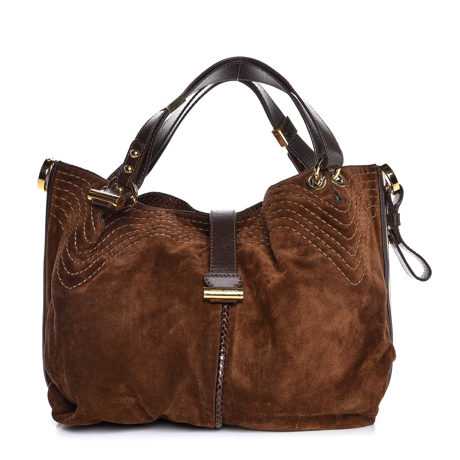 Jimmy Choo Suede Watersnake Trim Alex Shoulder Bag Cognac 1 of 8