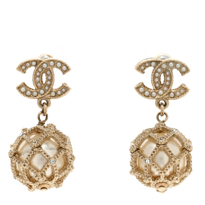 Chanel Pearl Caged CC Drop Earrings Gold 1 of 4