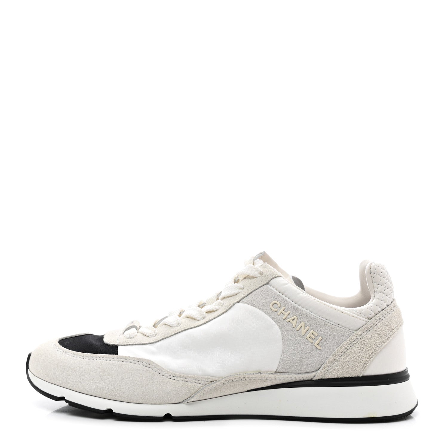 Chanel Nylon Suede Kidskin Calfskin Logo Sneakers 39.5 White Black 1 of 9