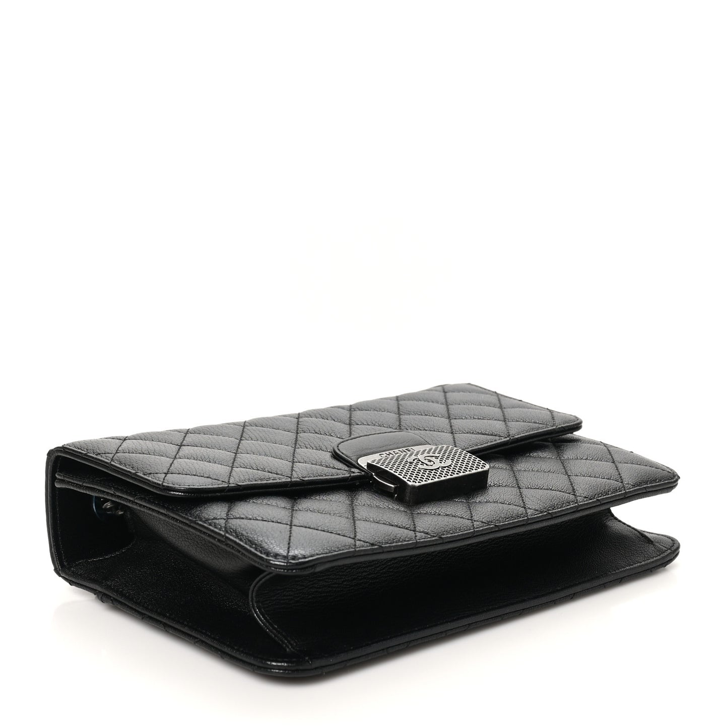 Goatskin Quilted Small CC University Top Handle Flap Black