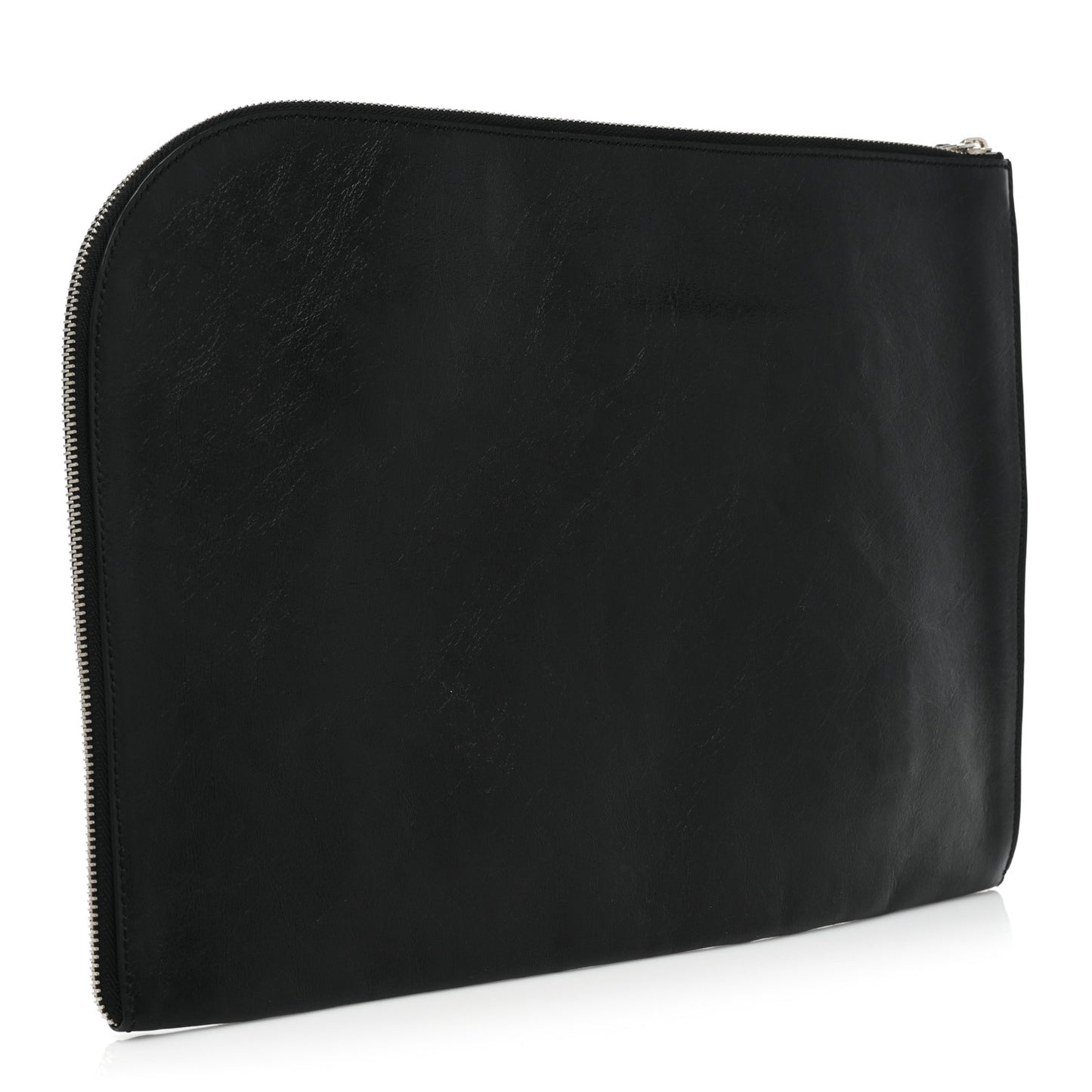 Calfskin Studded Skull Zipped Pouch Black