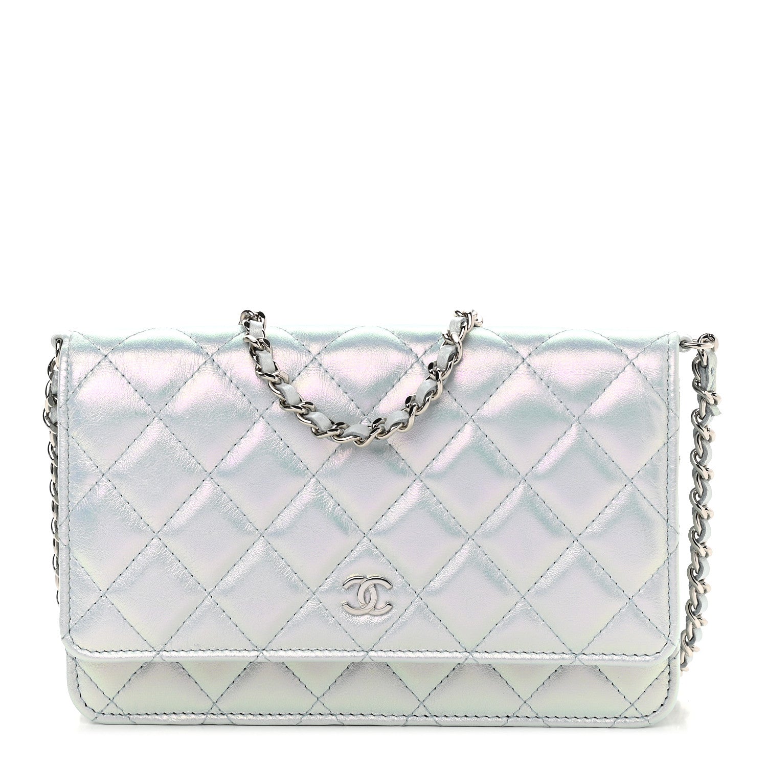Chanel Iridescent Calfskin Quilted Wallet On Chain WOC Light Blue 1 of 10
