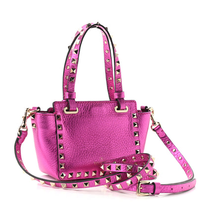 Valentino Garavani Metallic Pebbled Calfskin Micro Rockstud Tote Peony 3 of 9
