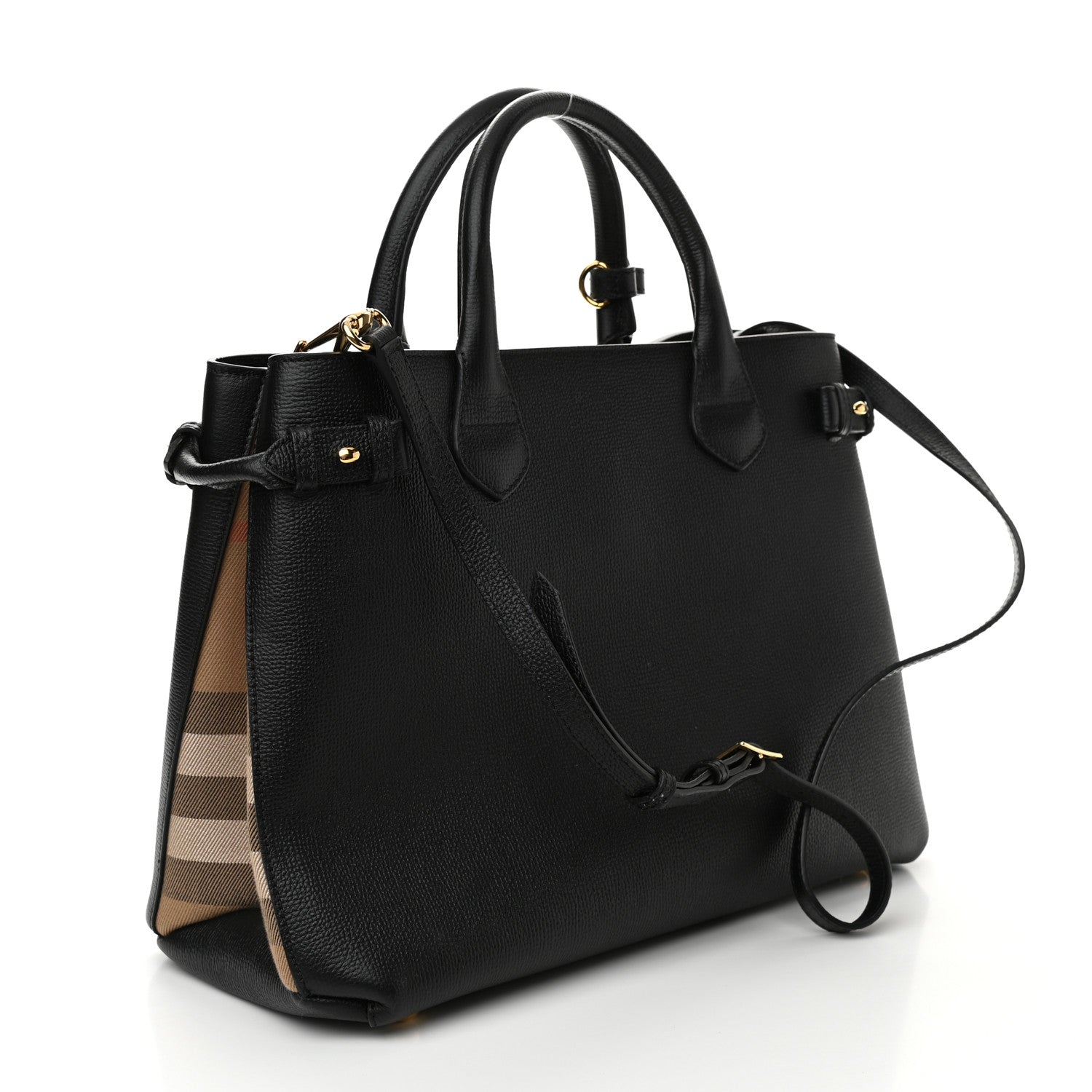 Burberry Derby Calfskin House Check Medium Banner Tote Black 2 of 9