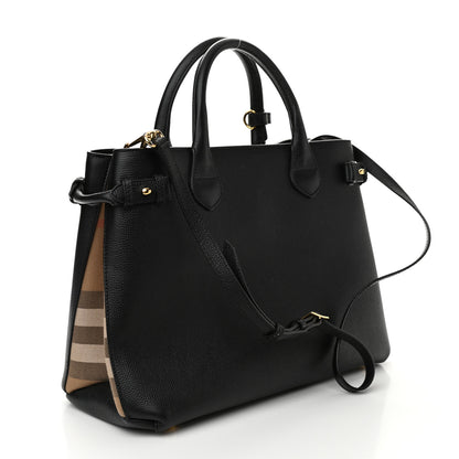 Burberry Derby Calfskin House Check Medium Banner Tote Black 2 of 9