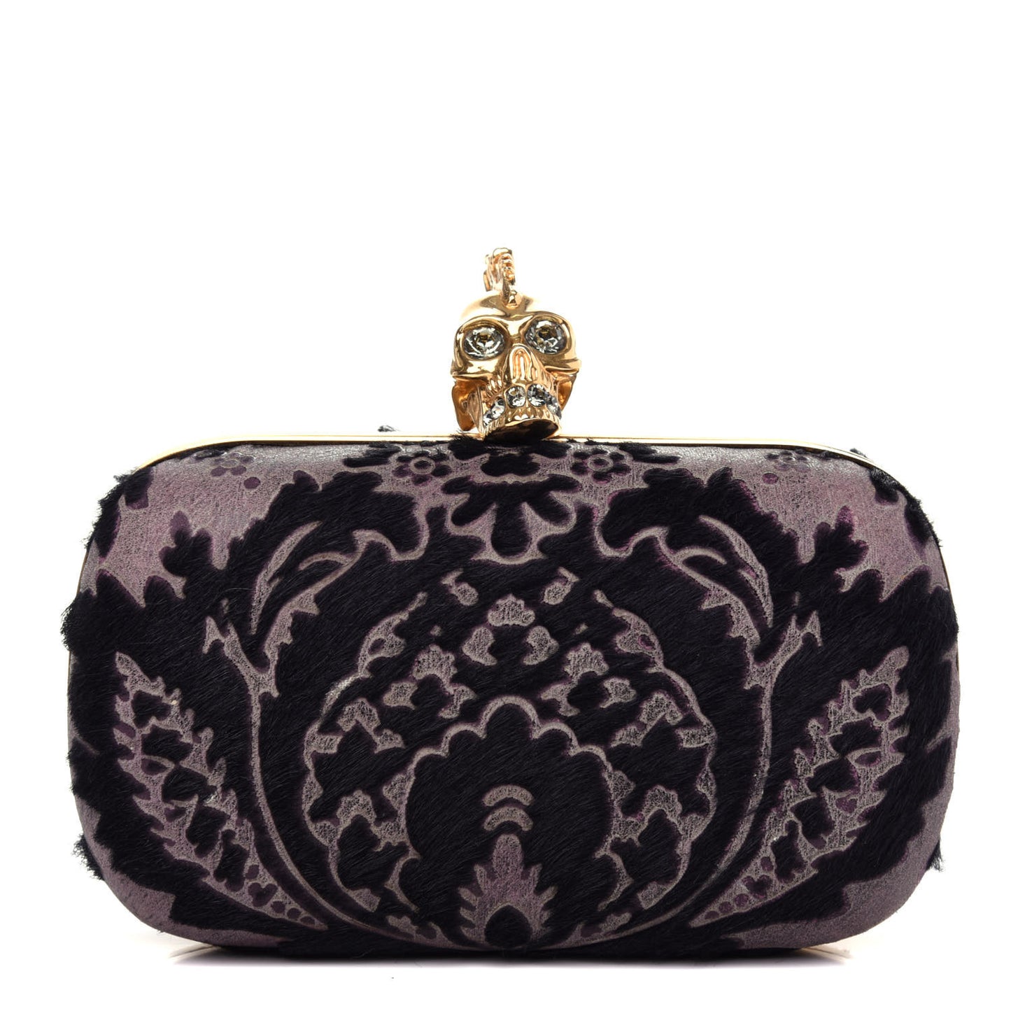 Baroque Print Calf Hair Skull Box Clutch Black