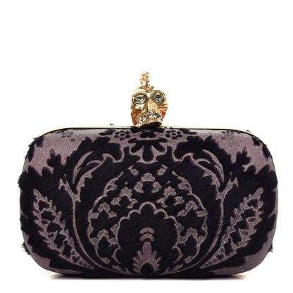Alexander McQueen Baroque Print Calf Hair Skull Box Clutch Black 1 of 7