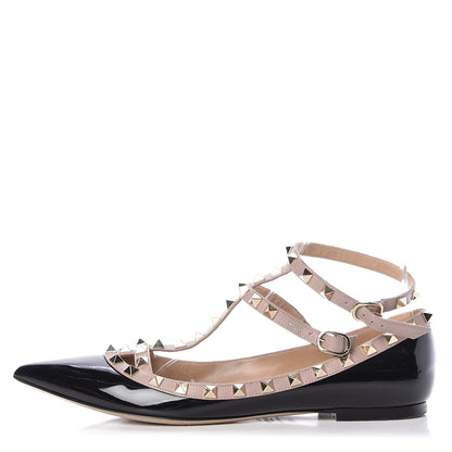 Valentino Garavani Patent Rockstud Cage Ballerina Flats 40.5 Black Poudre 1 of 15